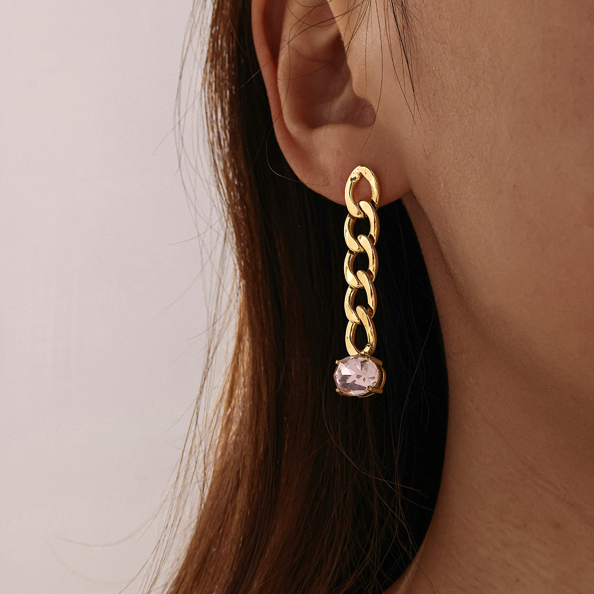 Geometric British Style Earrings For New Year, 304 Stainless Steel With 18K Real Gold Plated And Glass Inlay
