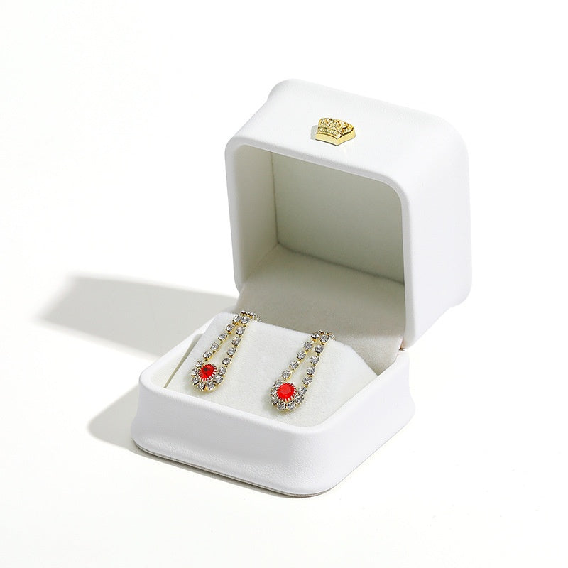 Crown Jewelry Box In Grey PU Leather, 1 Piece, Featuring Love Charms Design