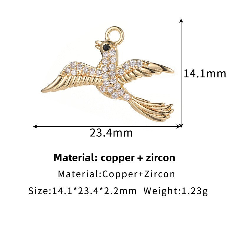 Copper Bird Pendant For Love Charms Featuring Zircon Inlay Material