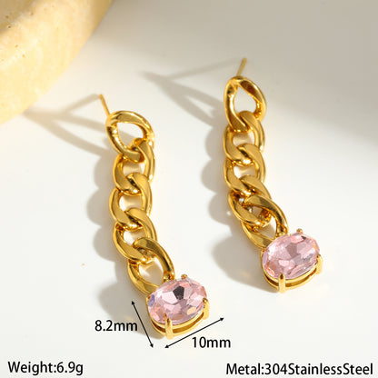 Geometric British Style Earrings For New Year, 304 Stainless Steel With 18K Real Gold Plated And Glass Inlay