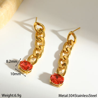 Geometric British Style Earrings For New Year, 304 Stainless Steel With 18K Real Gold Plated And Glass Inlay