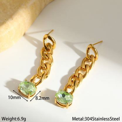 Geometric British Style Earrings For New Year, 304 Stainless Steel With 18K Real Gold Plated And Glass Inlay