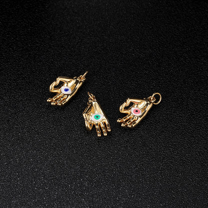 Copper Eye Jewelry Accessory With Enamel Craft In Green Featuring Hip-Hop Style Love Charms