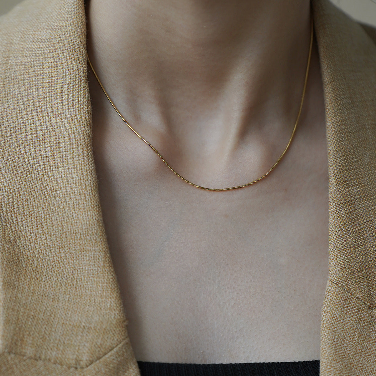 For Love Charms Titanium Steel Necklace With Golden Snake Chain