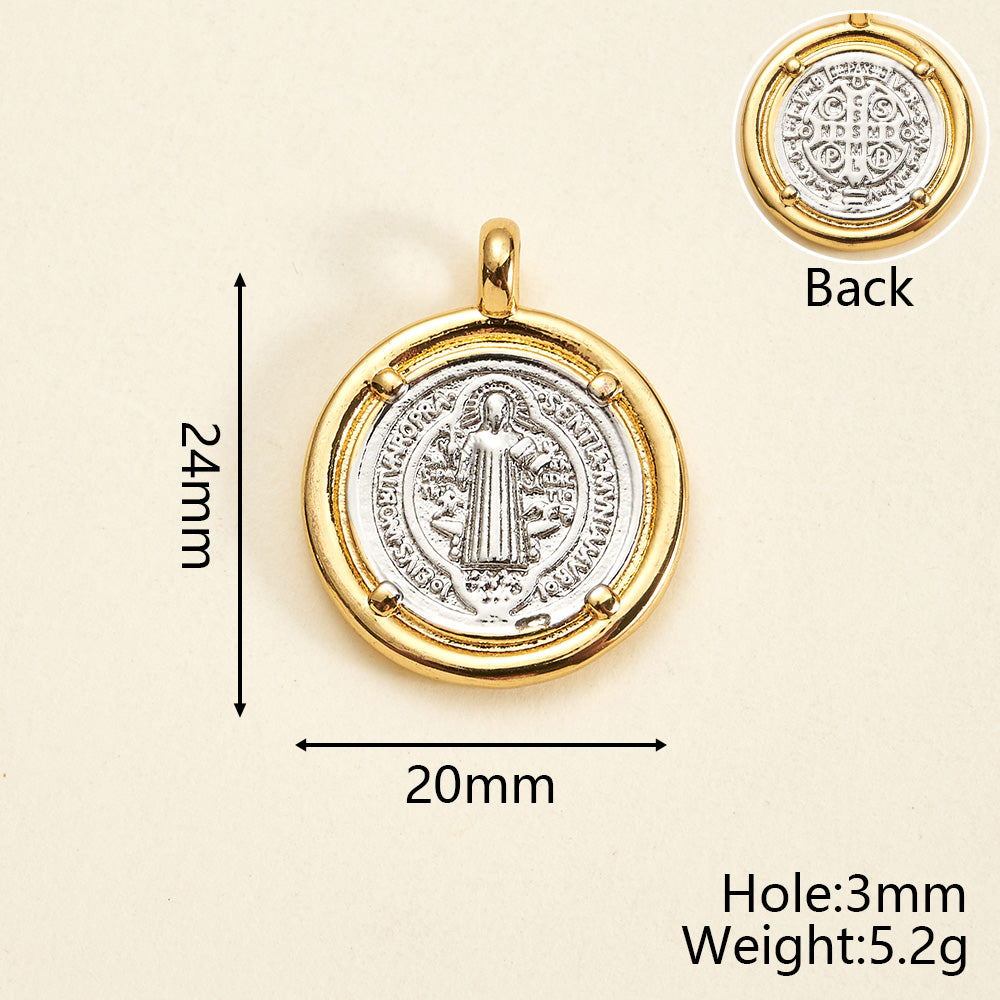 Round Copper Pendant With 18K Gold Plating, Electroplated Process, Thickness 0.05µm-0.08µm, 1 Pc/Package