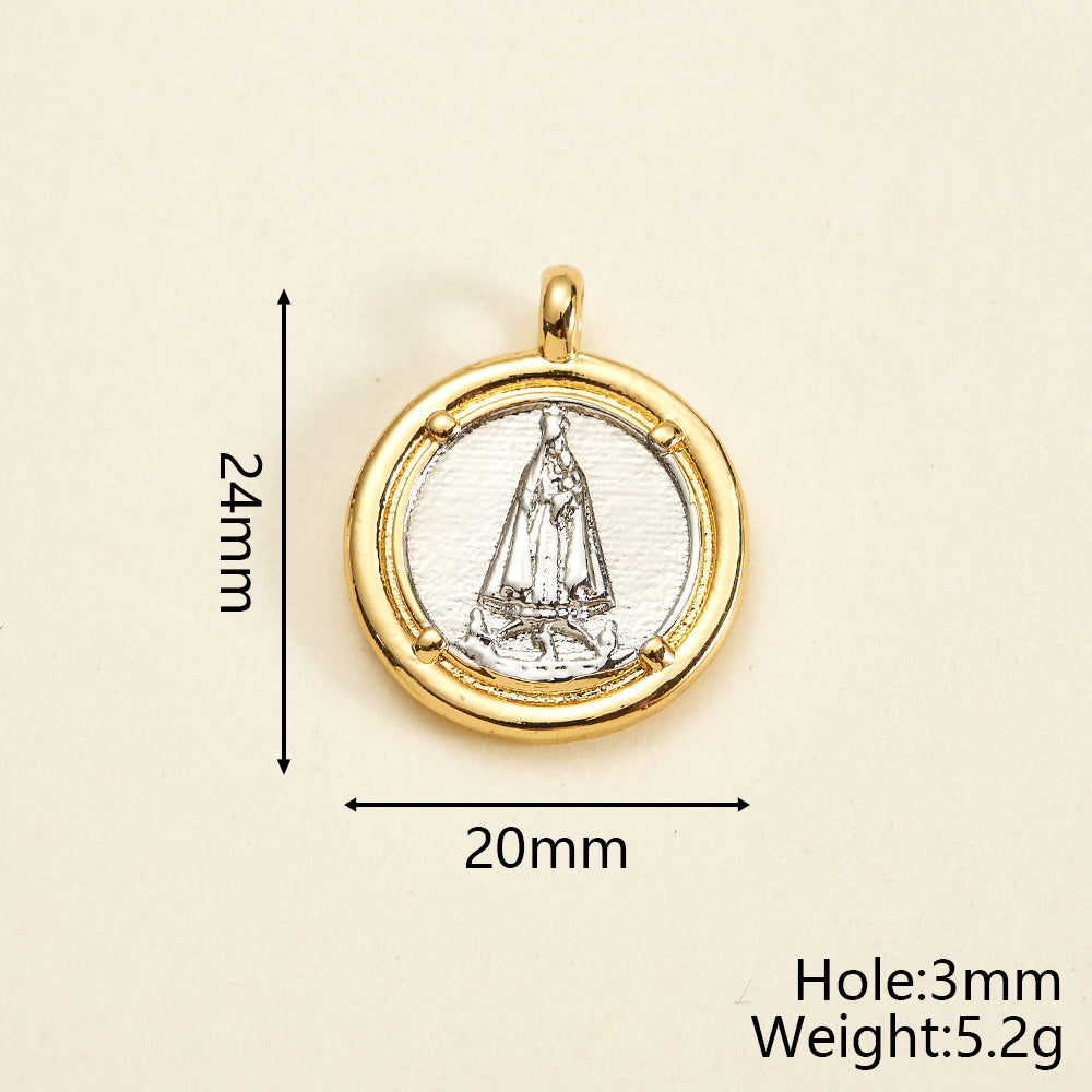 Round Copper Pendant With 18K Gold Plating, Electroplated Process, Thickness 0.05µm-0.08µm, 1 Pc/Package