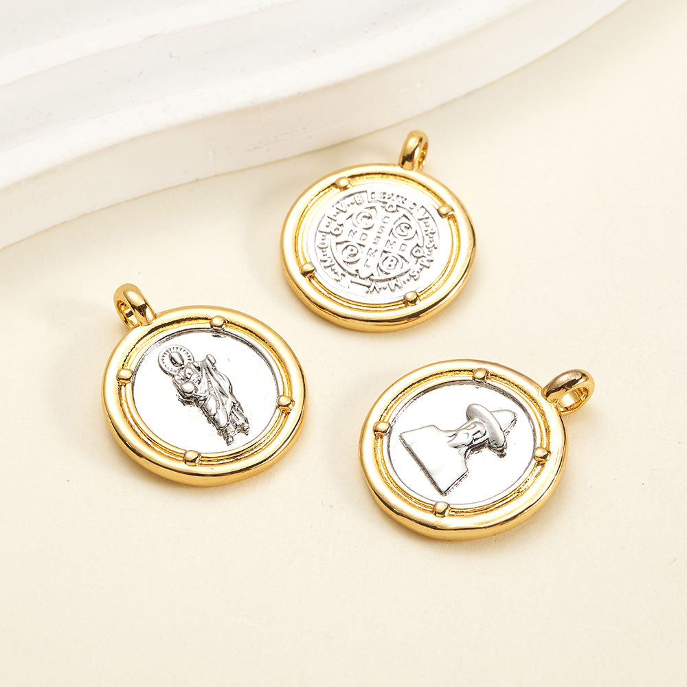 Round Copper Pendant With 18K Gold Plating, Electroplated Process, Thickness 0.05µm-0.08µm, 1 Pc/Package