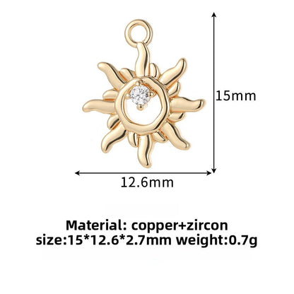 Sun Pendant For Love Charms Featuring Golden Copper With Zircon Inlay