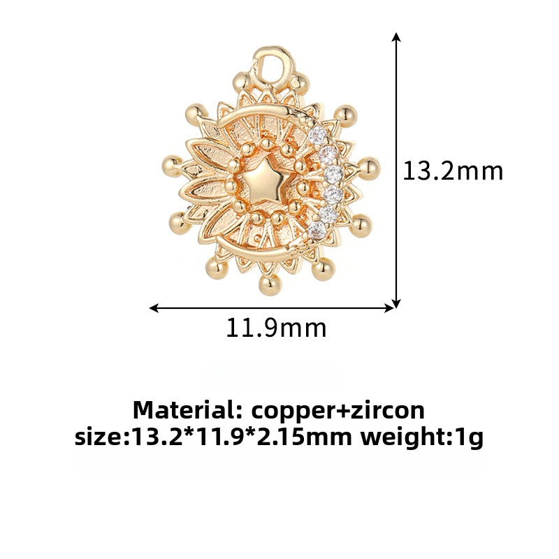 Sun Pendant For Love Charms Featuring Golden Copper With Zircon Inlay