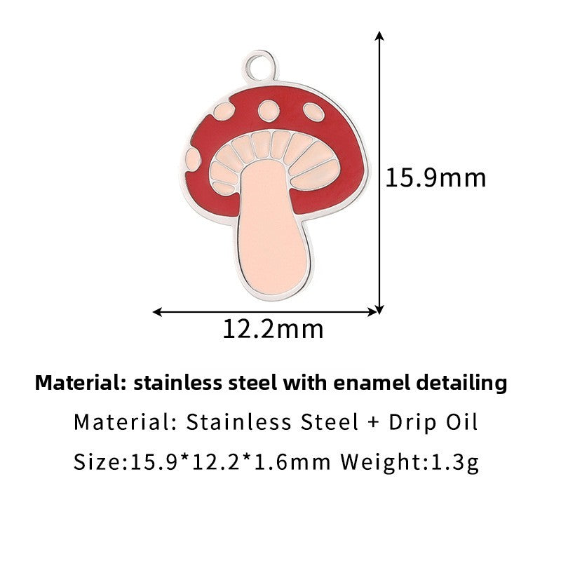 Mushroom Enamel Pendant In Steel Color For Love Charms