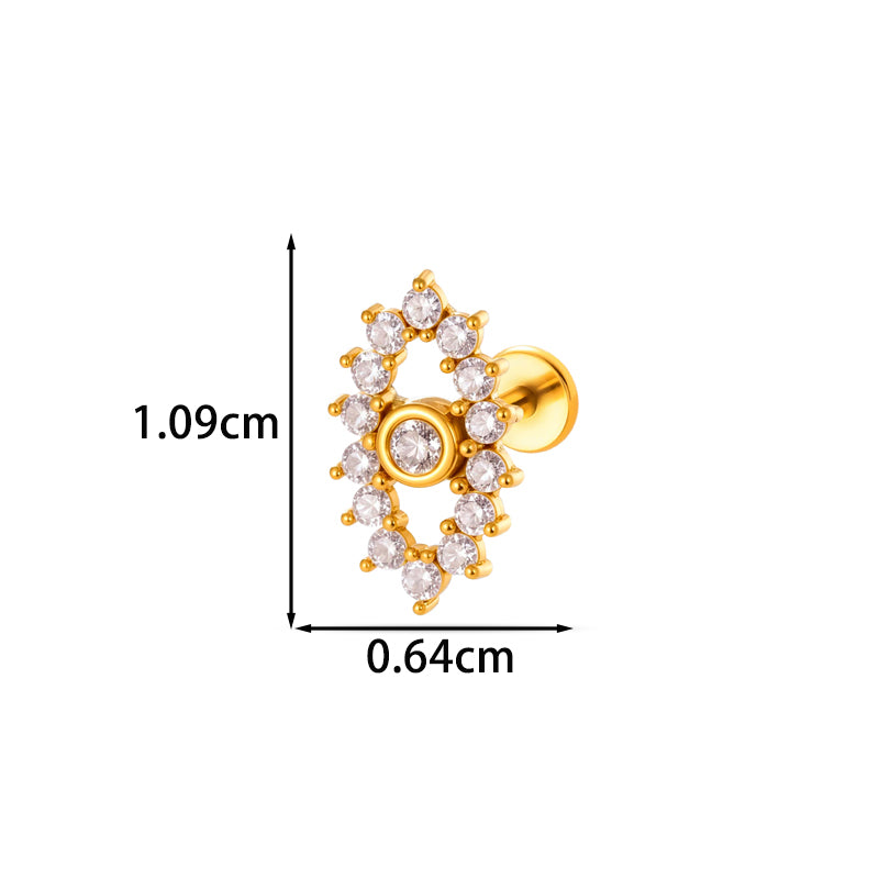 For Women Electroplated 316 Stainless Steel Stud Earrings Featuring Zircon Inlay With 18K Real Gold Plated Finish