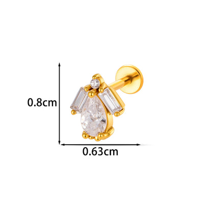 For Women Electroplated 316 Stainless Steel Stud Earrings Featuring Zircon Inlay With 18K Real Gold Plated Finish