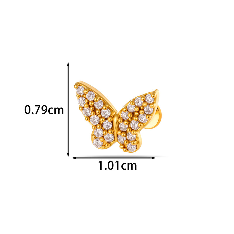 For Women Electroplated 316 Stainless Steel Stud Earrings Featuring Zircon Inlay With 18K Real Gold Plated Finish