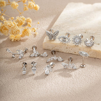 For Women Electroplated 316 Stainless Steel Stud Earrings Featuring Zircon Inlay With 18K Real Gold Plated Finish