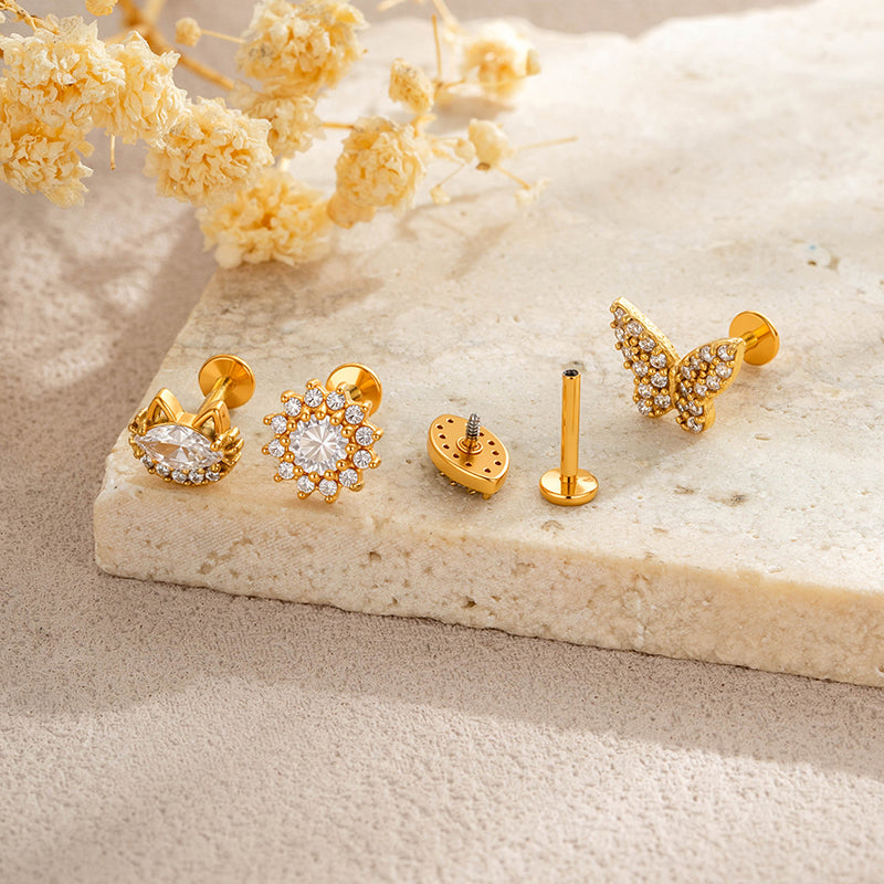 For Women Electroplated 316 Stainless Steel Stud Earrings Featuring Zircon Inlay With 18K Real Gold Plated Finish