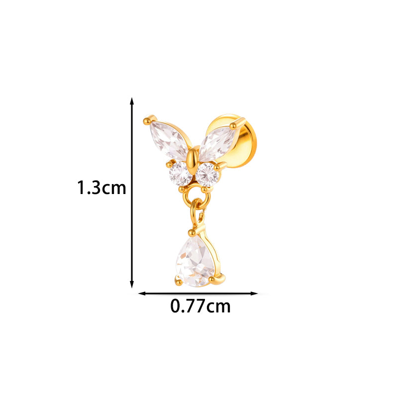 For Women Electroplated 316 Stainless Steel Stud Earrings Featuring Zircon Inlay With 18K Real Gold Plated Finish