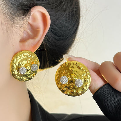 Round Retro Earrings For Women Featuring Electroplated Alloy And Rhinestone Inlay