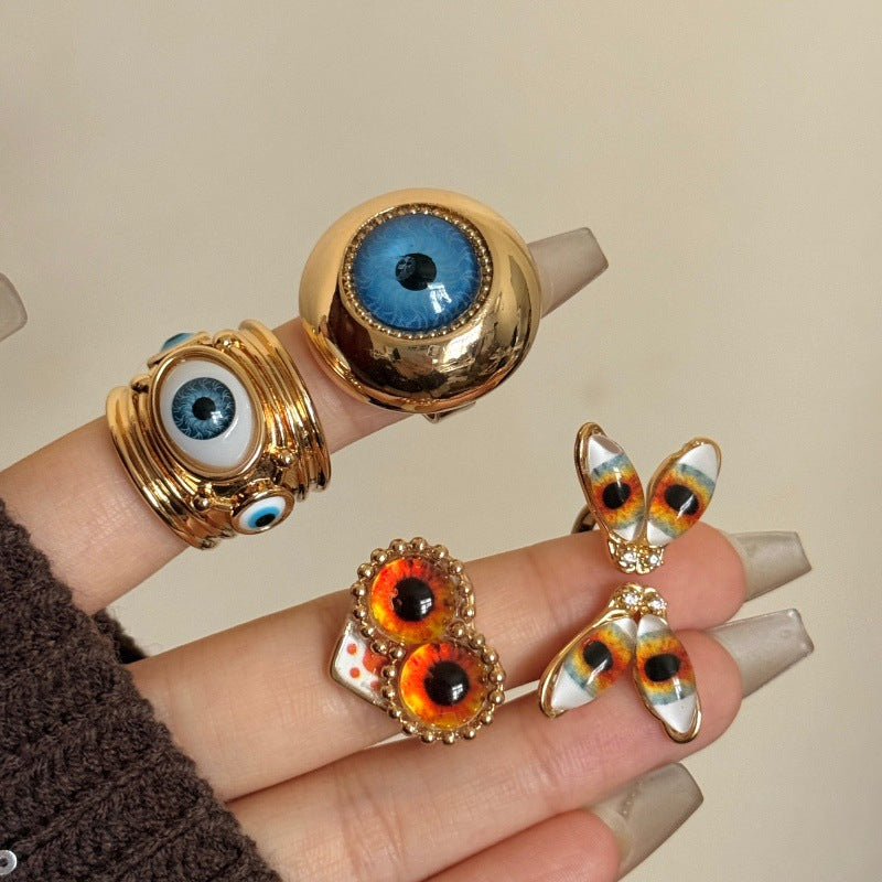 Devil's Eye Wide Band Ring For Men, Exaggerated Style Handmade Alloy Jewelry