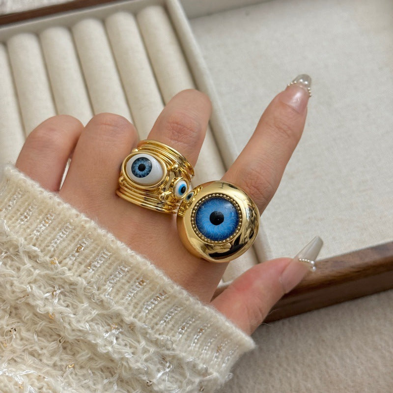 Devil's Eye Wide Band Ring For Men, Exaggerated Style Handmade Alloy Jewelry