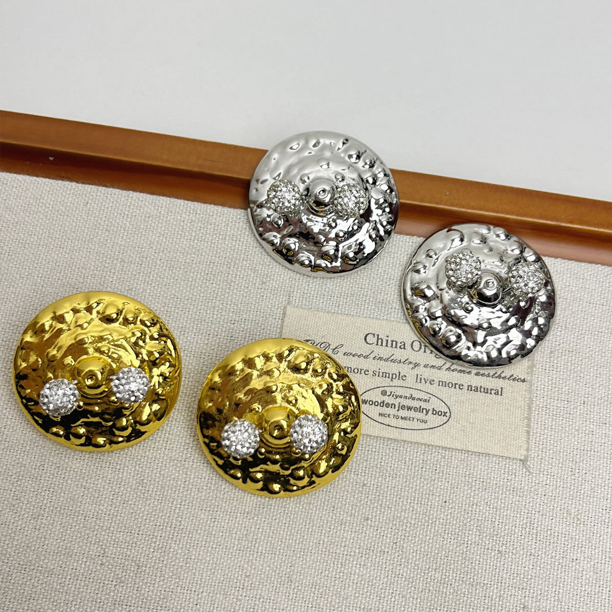 Round Retro Earrings For Women Featuring Electroplated Alloy And Rhinestone Inlay