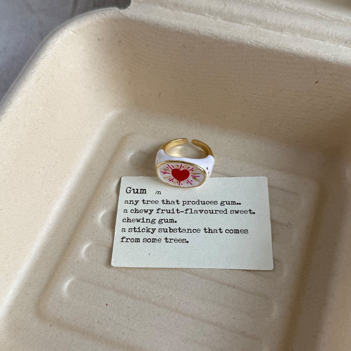 Heart Shape Ring For Women In Red Alloy Featuring Electroplated And Handmade Craftsmanship