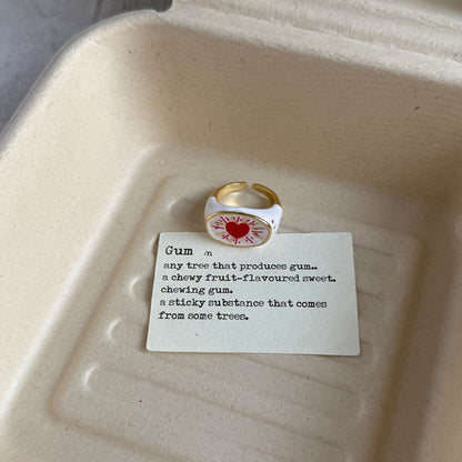 Heart Shape Ring For Women In Red Alloy Featuring Electroplated And Handmade Craftsmanship