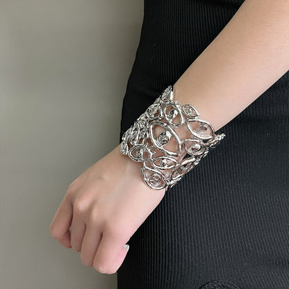 Devil's Eye Bangle For Women In Exaggerated Style, Golden Alloy With Electroplated Finish