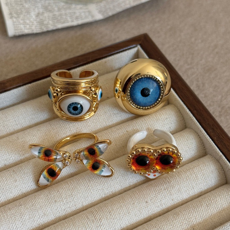 Devil's Eye Wide Band Ring For Men, Exaggerated Style Handmade Alloy Jewelry