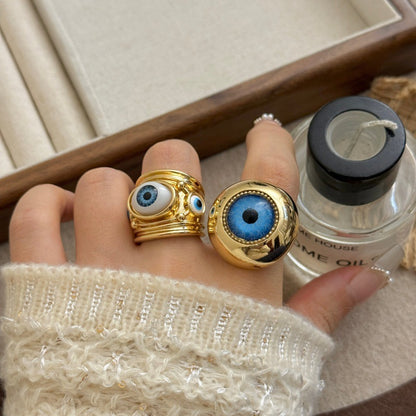Devil's Eye Wide Band Ring For Men, Exaggerated Style Handmade Alloy Jewelry