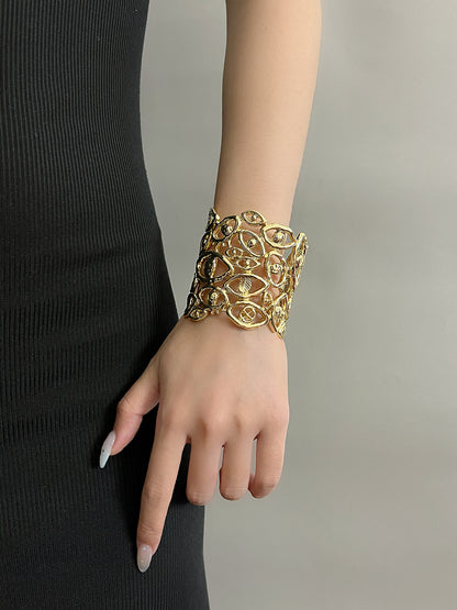 Devil's Eye Bangle For Women In Exaggerated Style, Golden Alloy With Electroplated Finish