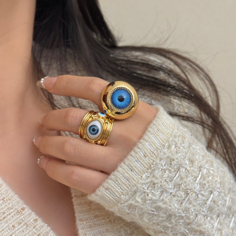 Devil's Eye Wide Band Ring For Men, Exaggerated Style Handmade Alloy Jewelry