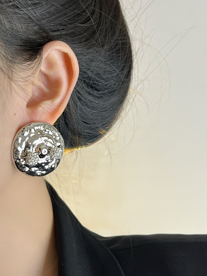 Round Retro Earrings For Women Featuring Electroplated Alloy And Rhinestone Inlay