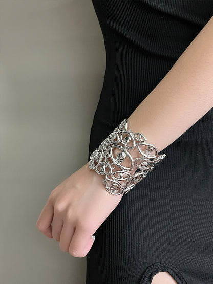 Devil's Eye Bangle For Women In Exaggerated Style, Golden Alloy With Electroplated Finish
