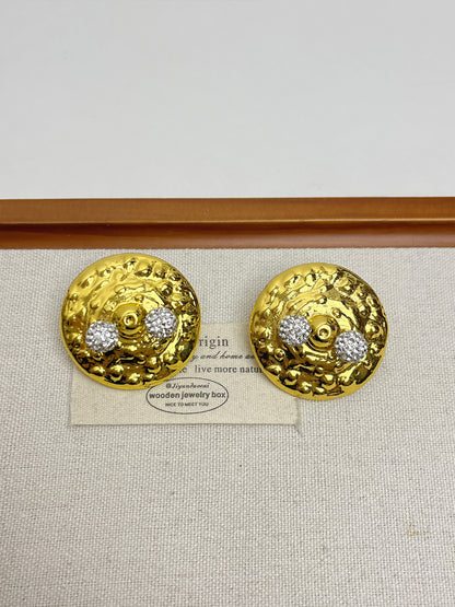 Round Retro Earrings For Women Featuring Electroplated Alloy And Rhinestone Inlay