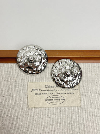 Round Retro Earrings For Women Featuring Electroplated Alloy And Rhinestone Inlay