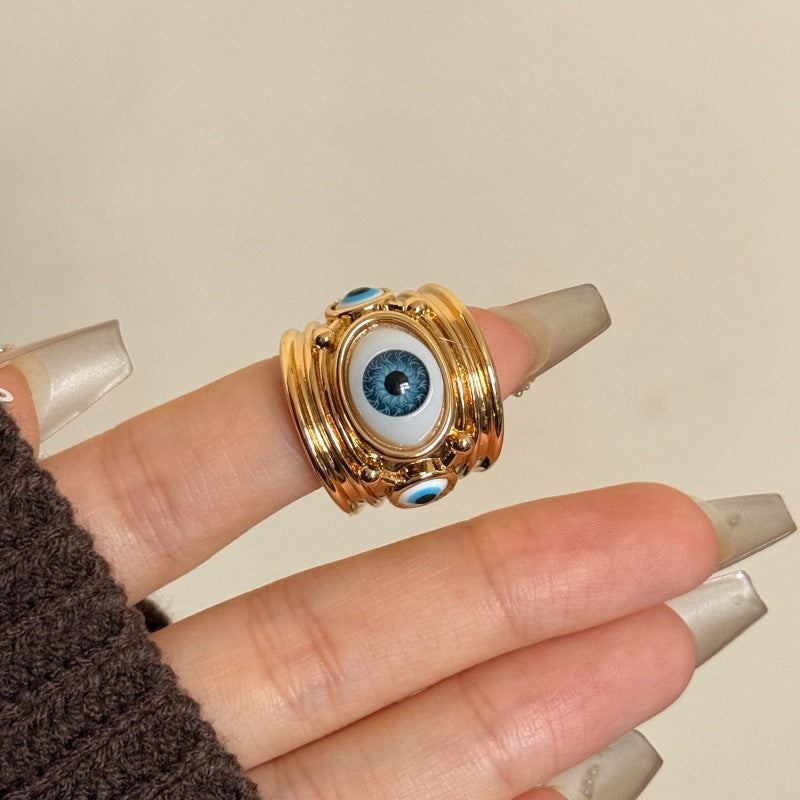 Devil's Eye Wide Band Ring For Men, Exaggerated Style Handmade Alloy Jewelry