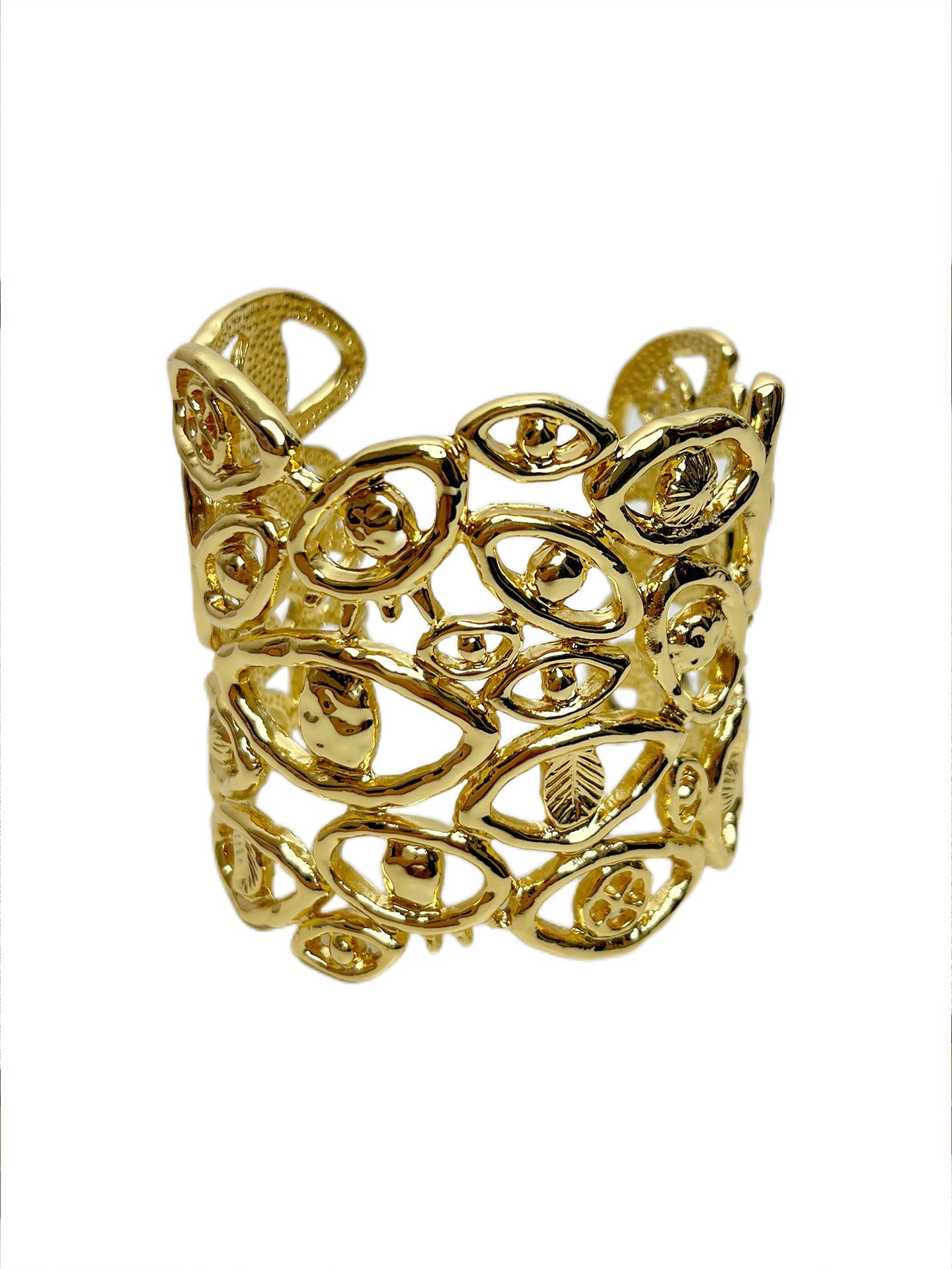 Devil's Eye Bangle For Women In Exaggerated Style, Golden Alloy With Electroplated Finish