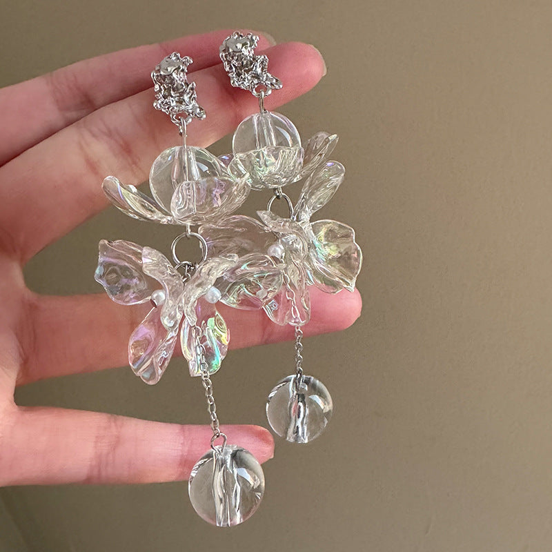 Handmade Sweet White Acrylic Flowers For Women Featuring Crystal Inlay