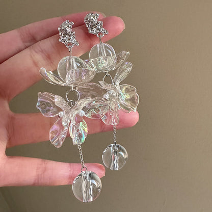 Handmade Sweet White Acrylic Flowers For Women Featuring Crystal Inlay