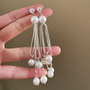 Beaded Chain Tassel Zircon Earrings