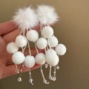 Fairy White Pom-Pom Beaded Tassel Earrings