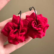 Red Suede Rose Earrings