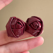 Vintage Leather Rose Stud Earrings