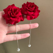 Gorgeous Velvet Rose Pendant Earrings