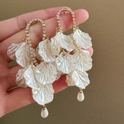White Petal Tassel Zircon Earrings
