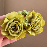 Green Chiffon Rose Earrings