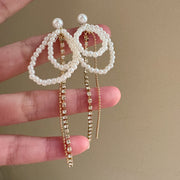 Simple Beaded Tassel Zircon Chain Earrings