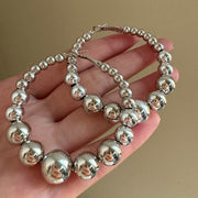 Premium Silver Round Bead Hoop Earrings