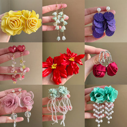 Yellow Acrylic Tassel Earrings For Women Featuring Beautiful Flower Design