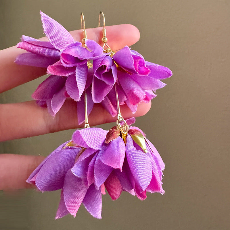 Yellow Acrylic Tassel Earrings For Women Featuring Beautiful Flower Design